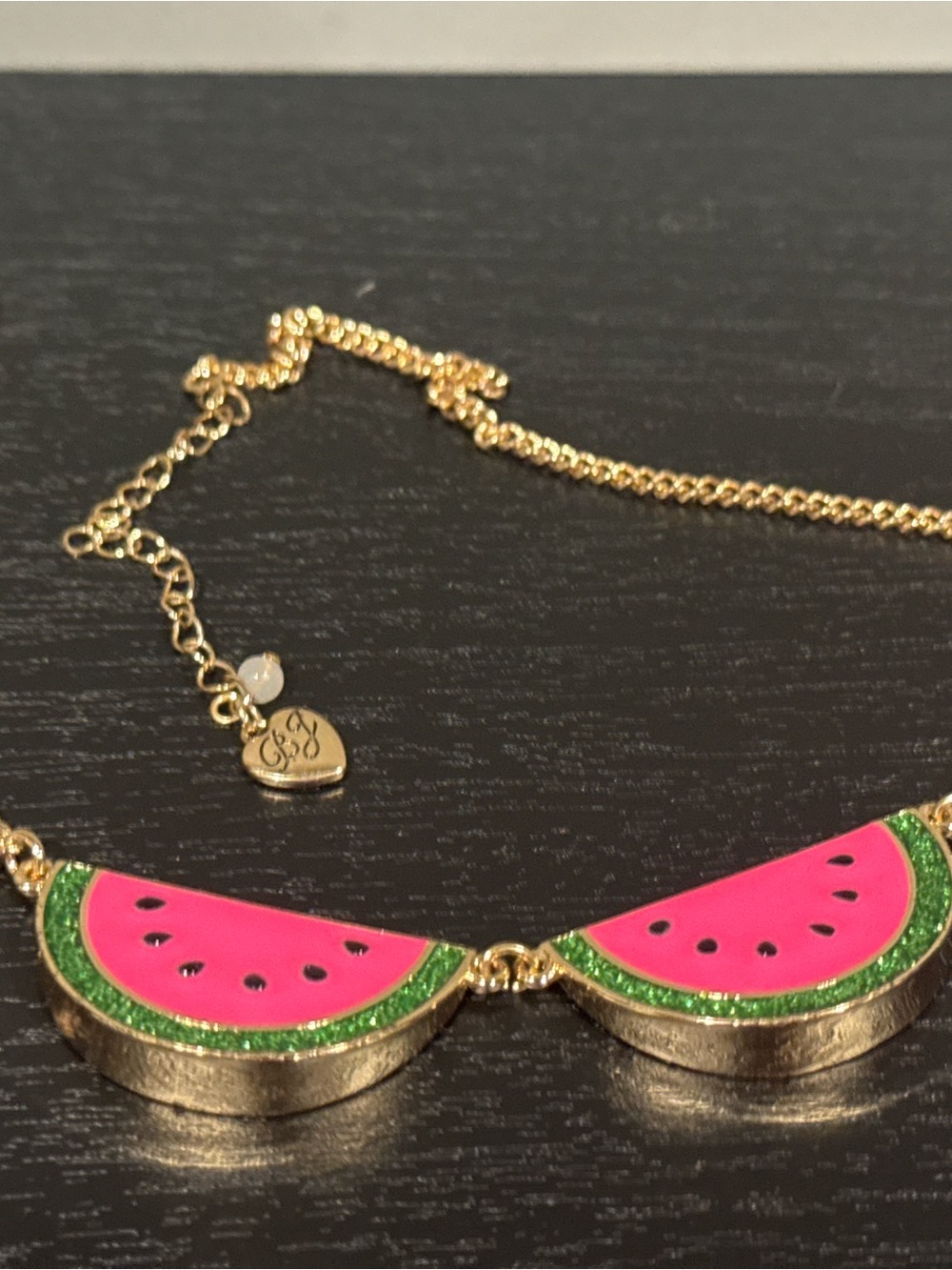 Betsey Johnson Pink and Green Watermelon Slice Necklace